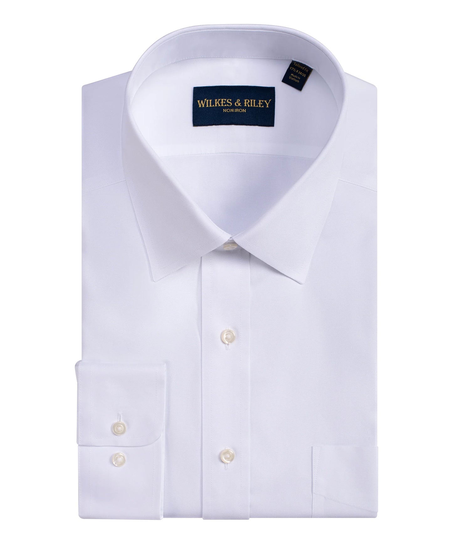 Tailored Fit White Spread Collar Non-Iron Pinpoint Oxford Dress Shirt