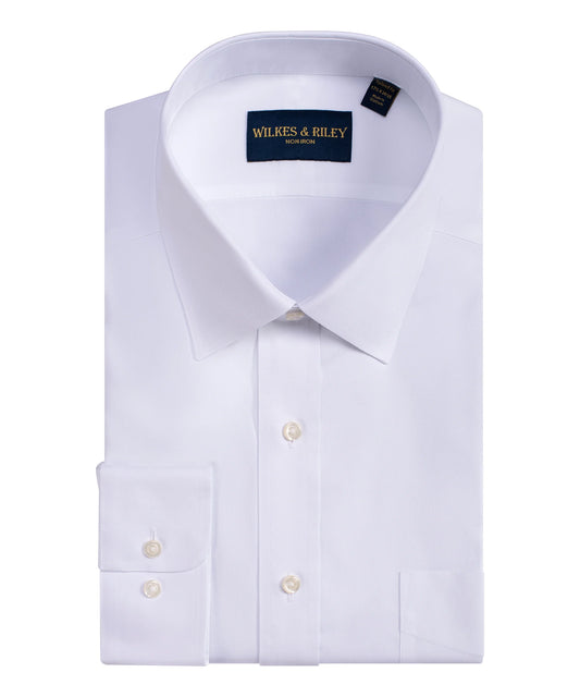 Tailored Fit White Spread Collar Non-Iron Pinpoint Oxford Dress Shirt