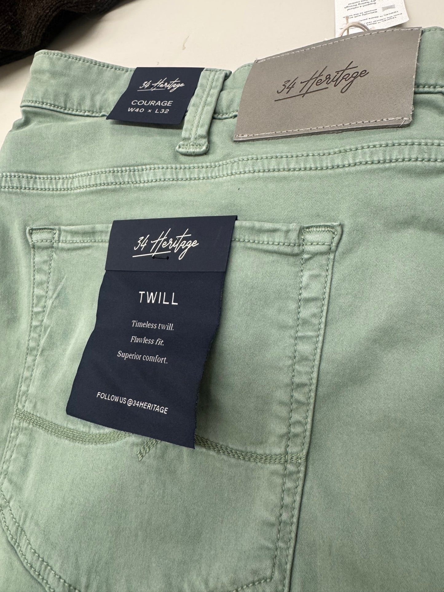Iceberg Green Twill Five Pocket Pants - Charisma Fit